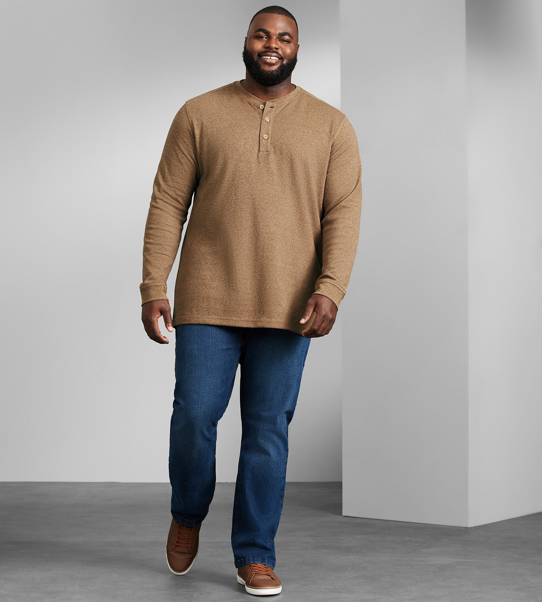 Men's Waffle-Knit Henley Athletic Top - All In Motion™ Stone XL